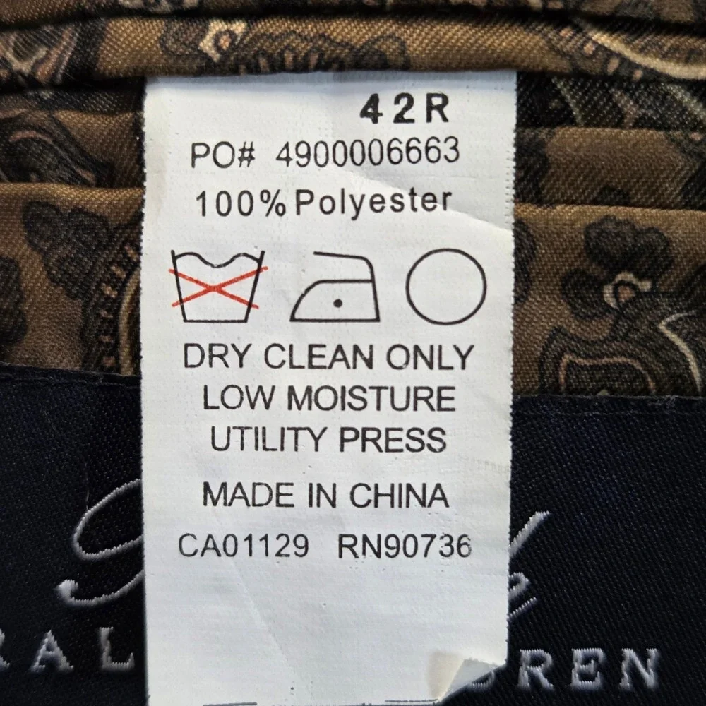 Ralph Lauren Blazer Mens 42R Black Sport Coat Paisley Lined Corduroy‎
